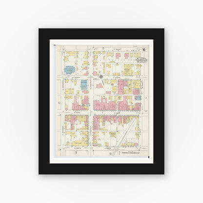 Old map wall art mockup — black gallery frame with white mat — Sanborn Fire Insurance Map from Barnesville, Belmont County, Ohio (1915), Sheet #0006