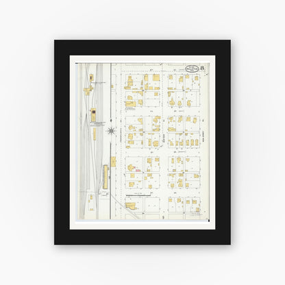 Old map wall art mockup — black gallery frame with white mat — Sanborn Fire Insurance Map from Wellston, Jackson County, Ohio (1904), Sheet #0008
