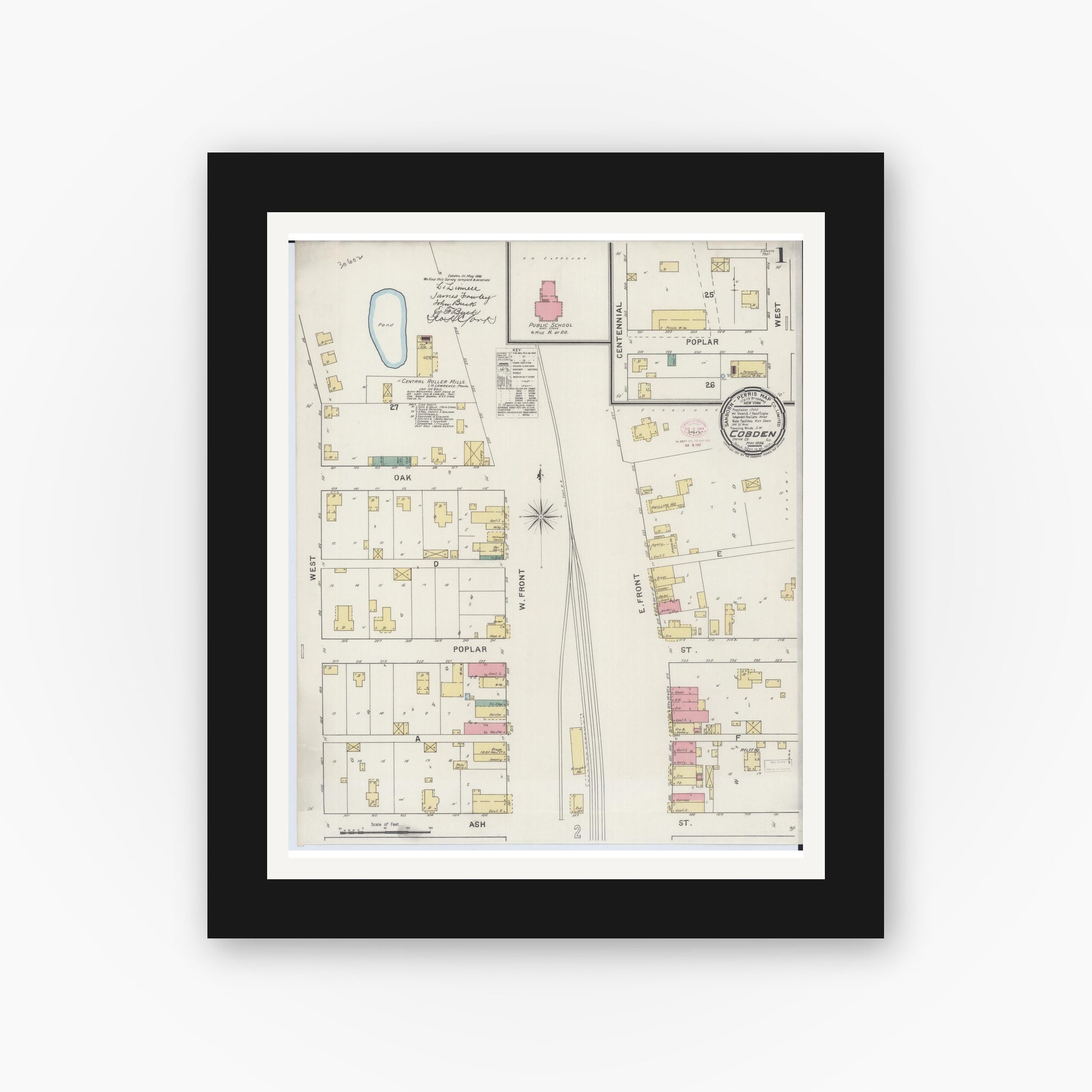 Old map wall art mockup — black gallery frame with white mat — Sanborn Fire Insurance Map from Cobden, Union County, Illinois (1894) - Complete Map Set