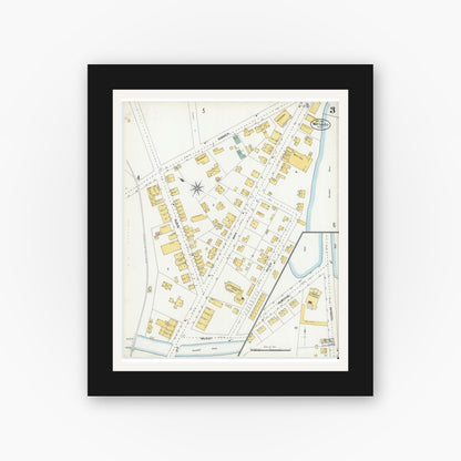 Old map wall art mockup — black gallery frame with white mat — Sanborn Fire Insurance Map from Maynard, Middlesex County, Massachusetts (1904), Sheet #0003