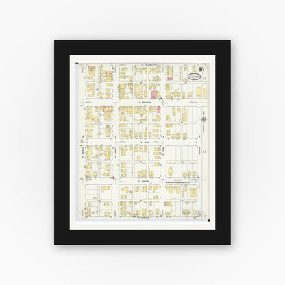 Old map wall art mockup — black gallery frame with white mat — Sanborn Fire Insurance Map from Alliance, Stark County, Ohio (1911), Sheet #0016