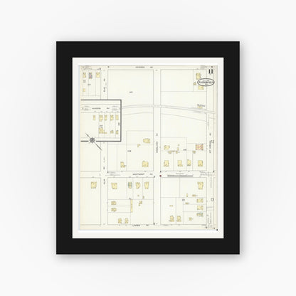 Old map wall art mockup — black gallery frame with white mat — Sanborn Fire Insurance Map from Haddonfield, Camden County, New Jersey (1914), Sheet #0011
