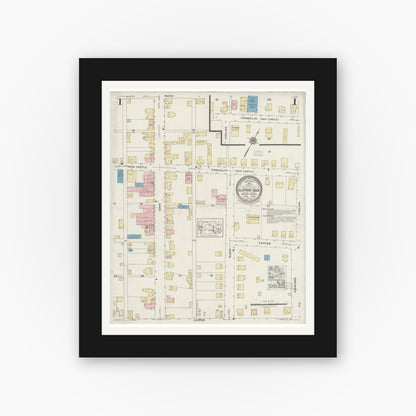Old map wall art mockup — black gallery frame with white mat — Sanborn Fire Insurance Map from Slippery Rock, Butler County, Pennsylvania (1925), Sheet #0001