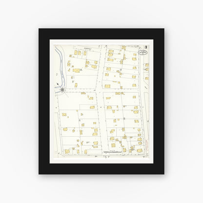 Old map wall art mockup — black gallery frame with white mat — Sanborn Fire Insurance Map from Hayward, Alameda County, California (1907), Sheet #0003