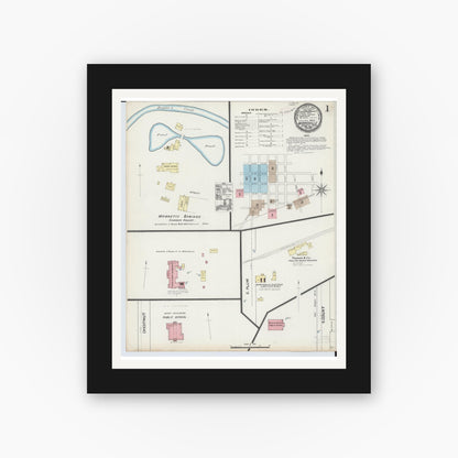 Old map wall art mockup — black gallery frame with white mat — Sanborn Fire Insurance Map from Marysville, Union County, Ohio (1890), Sheet #0001