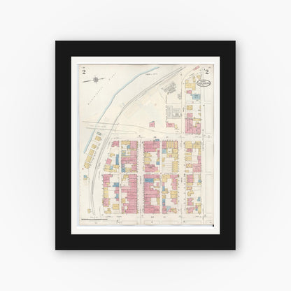 Old map wall art mockup — black gallery frame with white mat — Sanborn Fire Insurance Map from Leechburg, Armstrong County, Pennsylvania (1943), Sheet #0002
