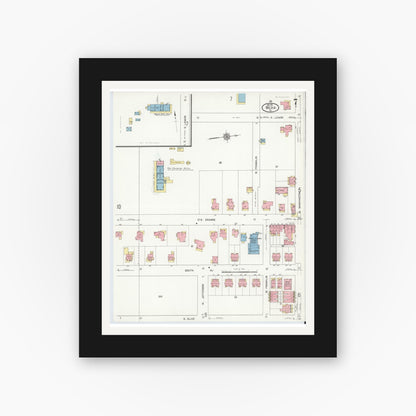 Old map wall art mockup — black gallery frame with white mat — Sanborn Fire Insurance Map from Media, Delaware County, Pennsylvania (1912), Sheet #0007