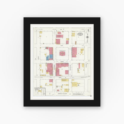 Old map wall art mockup — black gallery frame with white mat — Sanborn Fire Insurance Map from Perry, Taylor County, Florida (1917), Sheet #0002