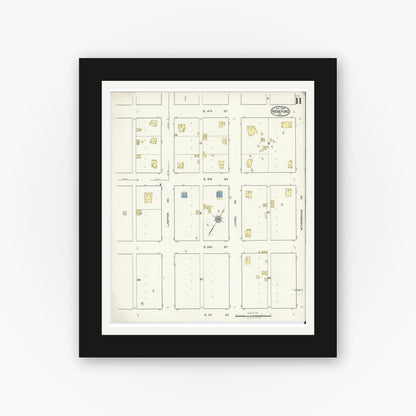 Old map wall art mockup — black gallery frame with white mat — Sanborn Fire Insurance Map from Hereford, Deaf Smith County, Texas (1920), Sheet #0011