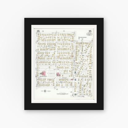 Old map wall art mockup — black gallery frame with white mat — Sanborn Fire Insurance Map from Beloit, Rock County, Wisconsin (1926), Sheet #0035