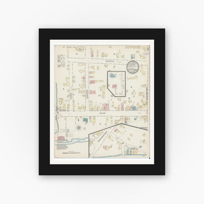 Old map wall art mockup — black gallery frame with white mat — Sanborn Fire Insurance Map from Scottsville, Monroe County, New York (1885), Sheet #0001