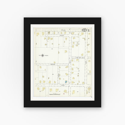 Old map wall art mockup — black gallery frame with white mat — Sanborn Fire Insurance Map from Decatur, Wise County, Texas (1914), Sheet #0005
