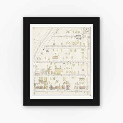 Old map wall art mockup — black gallery frame with white mat — Sanborn Fire Insurance Map from Mount Vernon, Westchester County, New York (1887), Sheet #0004