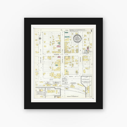 Old map wall art mockup — black gallery frame with white mat — Sanborn Fire Insurance Map from Elbow Lake, Grant County, Minnesota (1909) - Complete Map Set