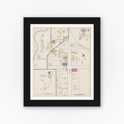 Old map wall art mockup — black gallery frame with white mat — Sanborn Fire Insurance Map from Hurley, Iron County, Wisconsin (1922), Sheet #0009