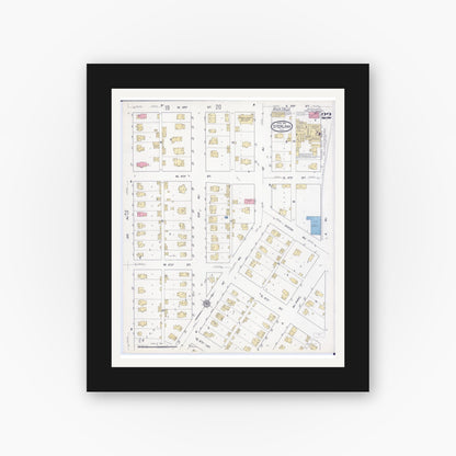 Old map wall art mockup — black gallery frame with white mat — Sanborn Fire Insurance Map from Sterling, Whiteside County, Illinois (1916), Sheet #0022