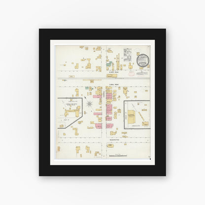 Old map wall art mockup — black gallery frame with white mat — Sanborn Fire Insurance Map from La Grange, Lenoir County, North Carolina (1897), Sheet #0001