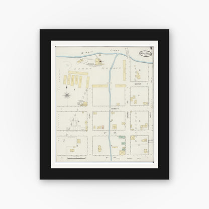 Old map wall art mockup — black gallery frame with white mat — Sanborn Fire Insurance Map from Neillsville, Clark County, Wisconsin (1887), Sheet #0003