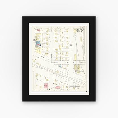 Old map wall art mockup — black gallery frame with white mat — Sanborn Fire Insurance Map from Storm Lake, Buena Vista County, Iowa (1914), Sheet #0006