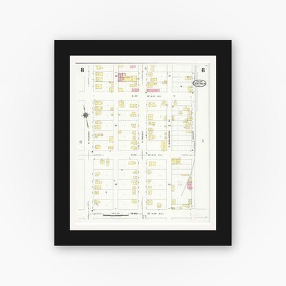 Old map wall art mockup — black gallery frame with white mat — Sanborn Fire Insurance Map from Centralia, Marion, Clinton, Jefferson, and Washington Counties, Illinois (1924), Sheet #0008