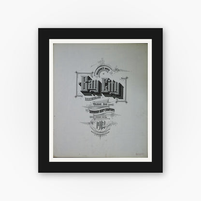 Old map wall art mockup — black gallery frame with white mat — Sanborn Fire Insurance Map from Bay City, Bay County, Michigan (1912), Sheet #0001