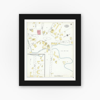 Old map wall art mockup — black gallery frame with white mat — Sanborn Fire Insurance Map from Upton, Worcester County, Massachusetts (1910), Sheet #0006