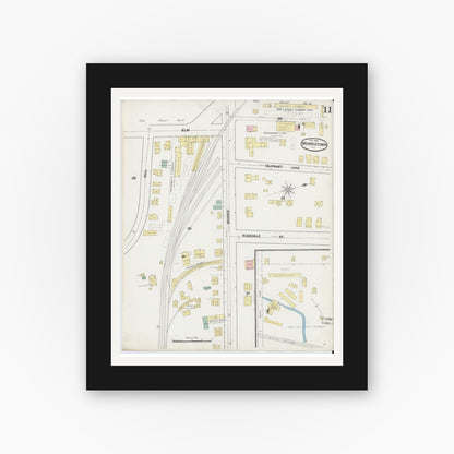 Old map wall art mockup — black gallery frame with white mat — Sanborn Fire Insurance Map from Morristown, Morris County, New Jersey (1890), Sheet #0011