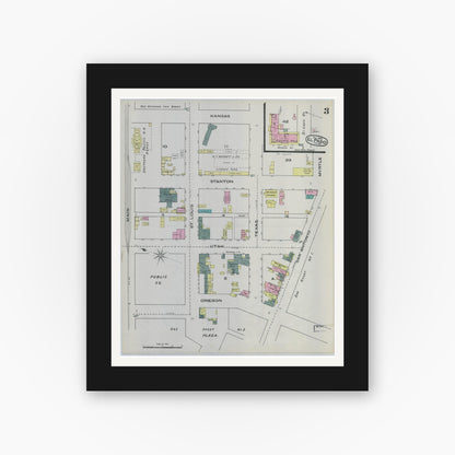 Old map wall art mockup — black gallery frame with white mat — Sanborn Fire Insurance Map from El Paso, El Paso County, Texas (1885), Sheet #0003