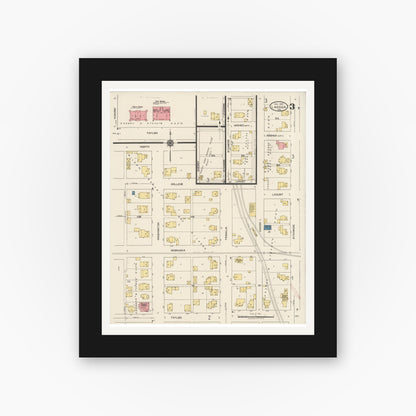 Old map wall art mockup — black gallery frame with white mat — Sanborn Fire Insurance Map from Ladoga, Montgomery County, Indiana (1922), Sheet #0003