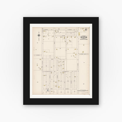 Old map wall art mockup — black gallery frame with white mat — Sanborn Fire Insurance Map from Bradentown, Manatee County, Florida (1922), Sheet #0017