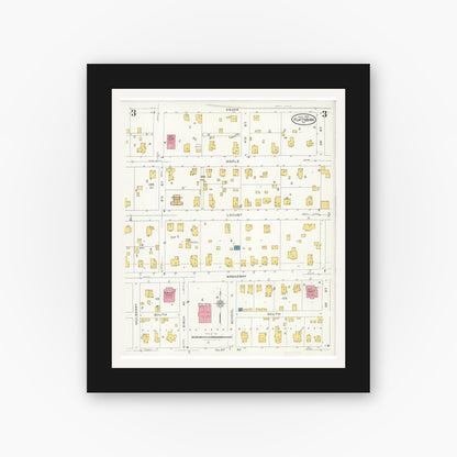 Old map wall art mockup — black gallery frame with white mat — Sanborn Fire Insurance Map from Plattsburg, Clinton County, Missouri (1926), Sheet #0003