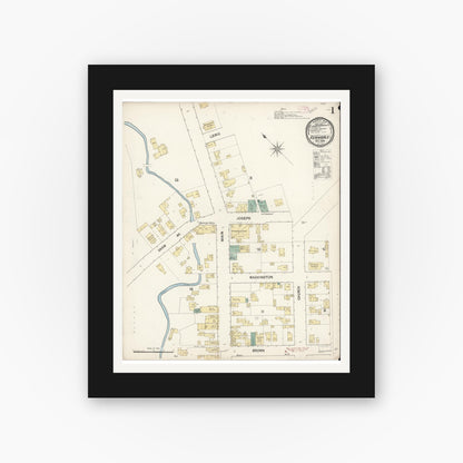 Old map wall art mockup — black gallery frame with white mat — Sanborn Fire Insurance Map from Ferndale, Humboldt County, California (1889) - Complete Map Set