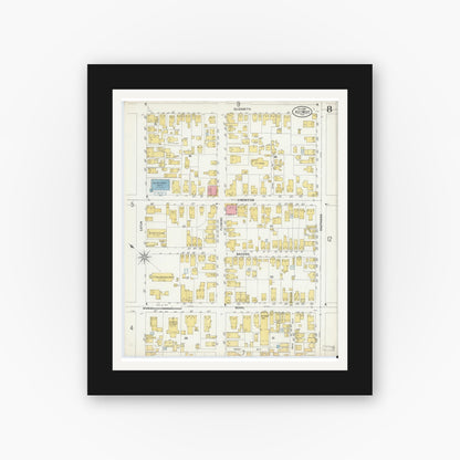 Old map wall art mockup — black gallery frame with white mat — Sanborn Fire Insurance Map from Key West, Monroe County, Florida (1899), Sheet #0008