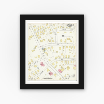 Old map wall art mockup — black gallery frame with white mat — Sanborn Fire Insurance Map from Attleboro, Bristol County, Massachusetts (1916), Sheet #0003