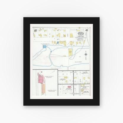 Old map wall art mockup — black gallery frame with white mat — Sanborn Fire Insurance Map from Kankakee, Kankakee County, Illinois (1930), Sheet #0042