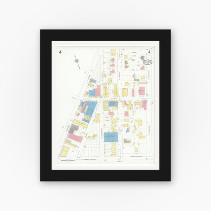 Old map wall art mockup — black gallery frame with white mat — Sanborn Fire Insurance Map from Del Rio, Val Verde County, Texas (1930), Sheet #0004