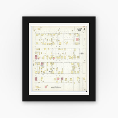 Old map wall art mockup — black gallery frame with white mat — Sanborn Fire Insurance Map from Beverly, Washington County, Ohio (1911), Sheet #0004