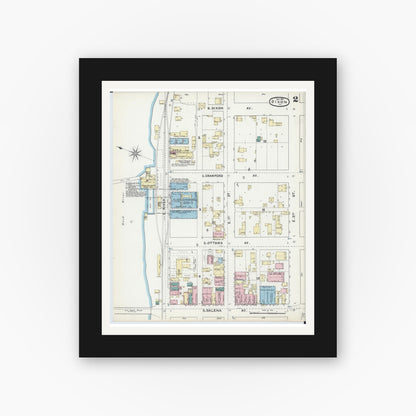 Old map wall art mockup — black gallery frame with white mat — Sanborn Fire Insurance Map from Dixon, Lee County, Illinois (1891), Sheet #0002