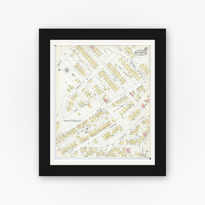 Old map wall art mockup — black gallery frame with white mat — Sanborn Fire Insurance Map from East Liverpool, Columbiana County, Ohio (1908), Sheet #0017