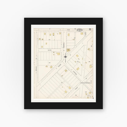 Old map wall art mockup — black gallery frame with white mat — Sanborn Fire Insurance Map from Inglewood, Los Angeles County, California (1912), Sheet #0011
