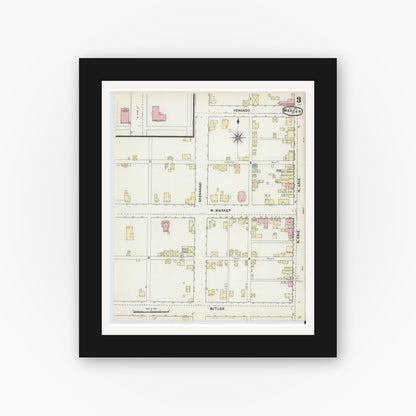 Old map wall art mockup — black gallery frame with white mat — Sanborn Fire Insurance Map from Mercer, Mercer County, Pennsylvania (1891), Sheet #0003