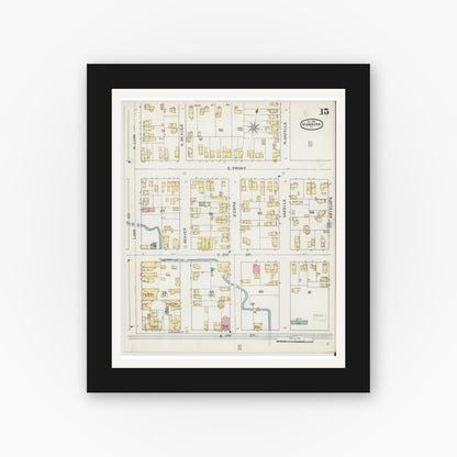 Old map wall art mockup — black gallery frame with white mat — Sanborn Fire Insurance Map from Dunkirk, Chautauqua County, New York (1893), Sheet #0015