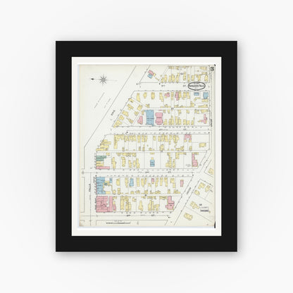 Old map wall art mockup — black gallery frame with white mat — Sanborn Fire Insurance Map from Niagara Falls, Niagara County, New York (1892), Sheet #0003