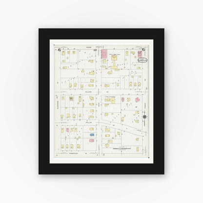 Old map wall art mockup — black gallery frame with white mat — Sanborn Fire Insurance Map from Glen Ellyn, Du Page County, Illinois (1924), Sheet #0006