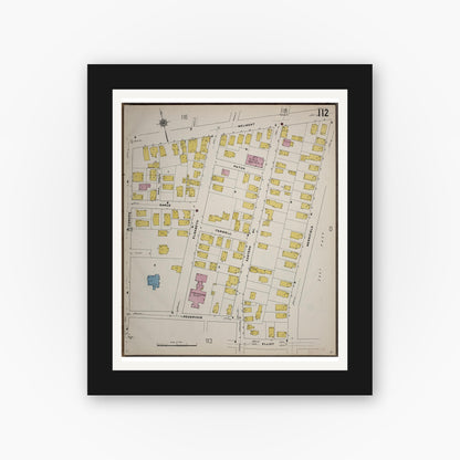 Old map wall art mockup — black gallery frame with white mat — Sanborn Fire Insurance Map from Worcester, Worcester County, Massachusetts (1910), Sheet #0112