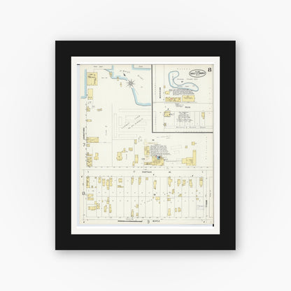 Old map wall art mockup — black gallery frame with white mat — Sanborn Fire Insurance Map from Sault Sainte Marie, Chippewa County, Michigan (1897), Sheet #0008