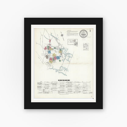 Old map wall art mockup — black gallery frame with white mat — Sanborn Fire Insurance Map from Saugus, Essex County, Massachusetts (1913) - Complete Map Set
