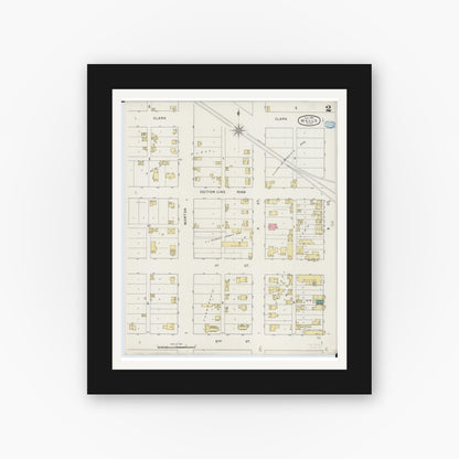 Old map wall art mockup — black gallery frame with white mat — Sanborn Fire Insurance Map from Wells, Faribault County, Minnesota (1894), Sheet #0002