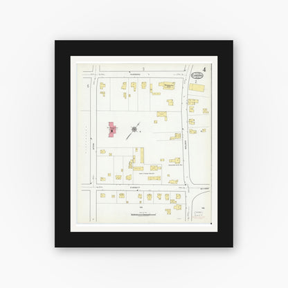 Old map wall art mockup — black gallery frame with white mat — Sanborn Fire Insurance Map from Concord, Middlesex County, Massachusetts (1918), Sheet #0004