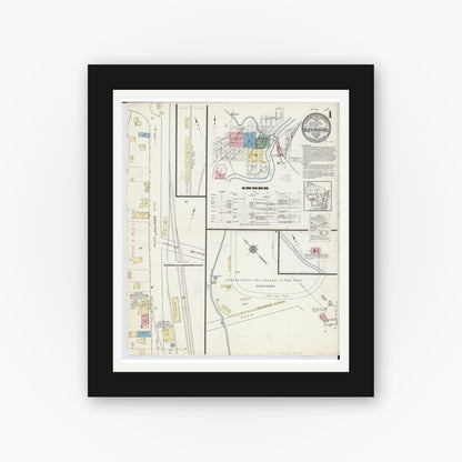 Old map wall art mockup — black gallery frame with white mat — Sanborn Fire Insurance Map from Black River Falls, Jackson County, Wisconsin (1914) - Complete Map Set